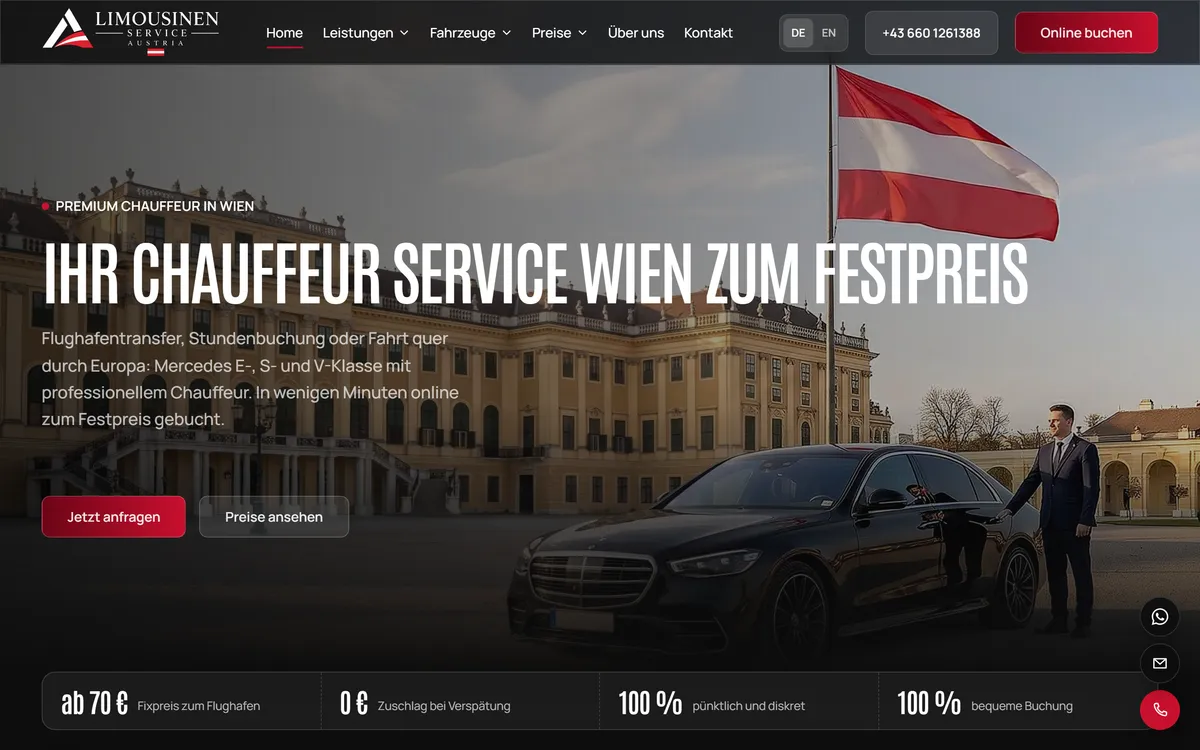 Webseite von Limousinen Service Austria