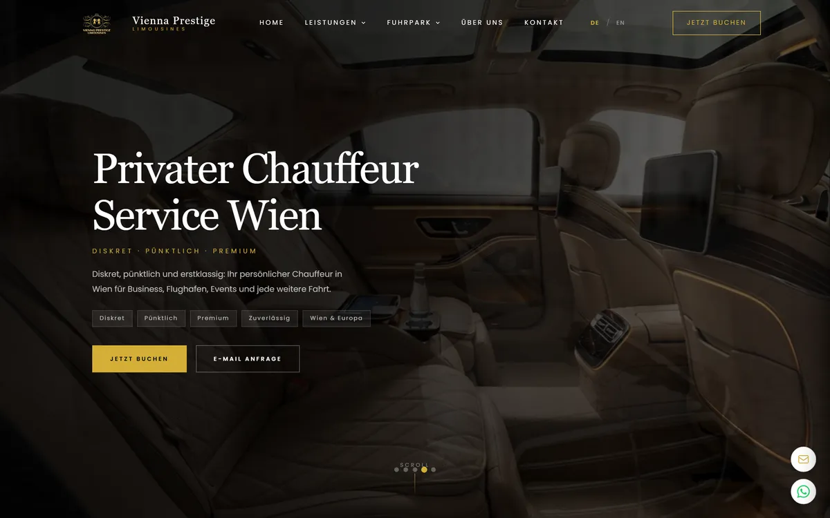 Webseite von Vienna Prestige Limousines